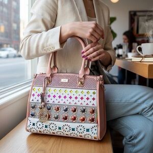 LANY Colorful Embellished Tote Bag NWOT | Cutout Design | Structured Satchel